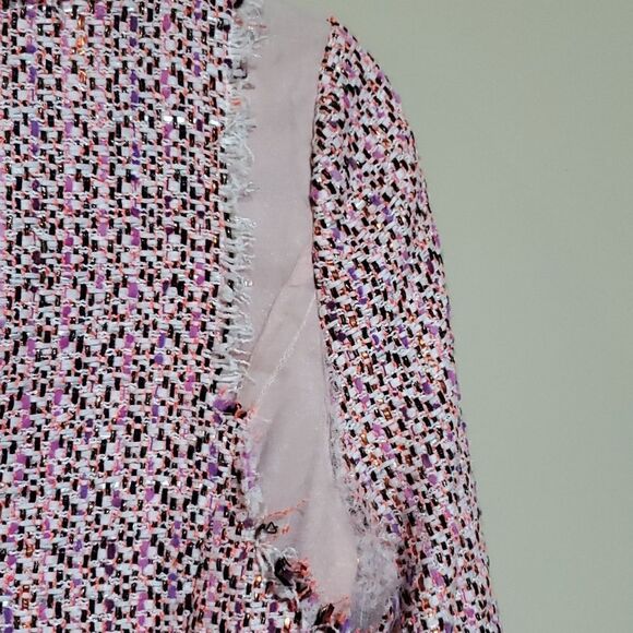 BADGLEY MISCHKA Pink Tweed Jacket with Sheer Panels - Size Medium - Picture 9 of 11